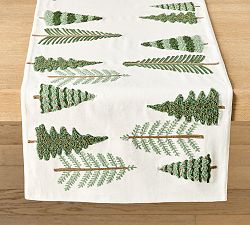 Tree Grove Embroidered Cotton Table Runner