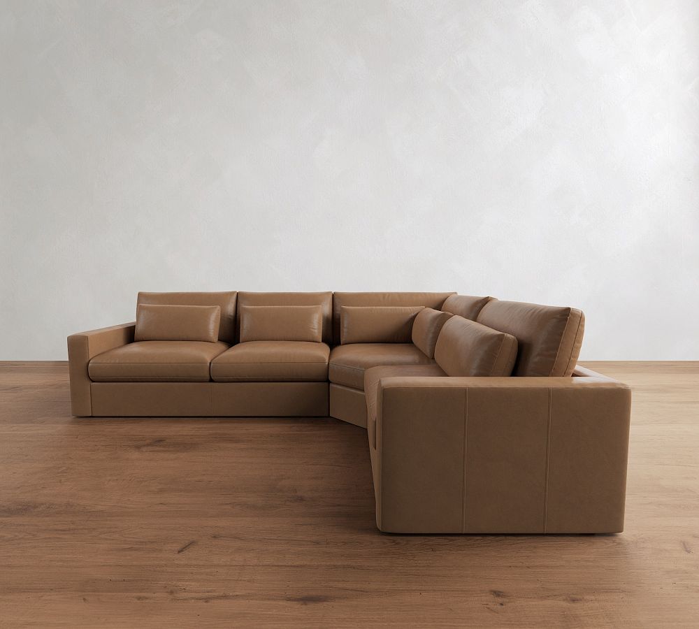 Westwood Square Arm Deep Seat Leather 3-Piece Wedge Sectional (133") by Pottery Barn