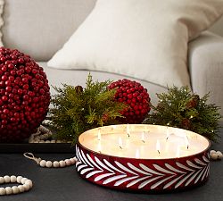 Etched Motif Glass Scented Candle - Fireside Cinnamon