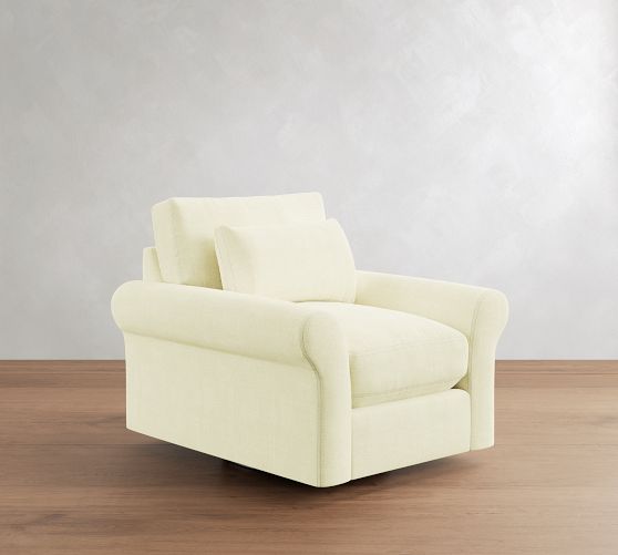 PB Comfort Modern Roll Arm Deep Seat Swivel Chair by Pottery Barn