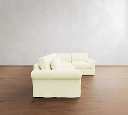 PB Comfort Modern Roll Arm Deep Seat Slipcovered 3-Piece Sectional (112")