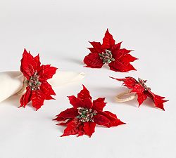 Velvet Poinsettia Napkin Rings - Set of 4
