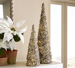 Lit Gold Glitter Cone Trees