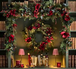 Faux Lit Mixed Amaryllis Wreath &amp; Garland