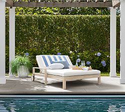 Indio Eucalyptus Outdoor Double Chaise Lounge with Wheels