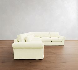PB Comfort Modern Roll Arm Deep Seat Slipcovered 3-Piece L-Shaped Sectional (112")