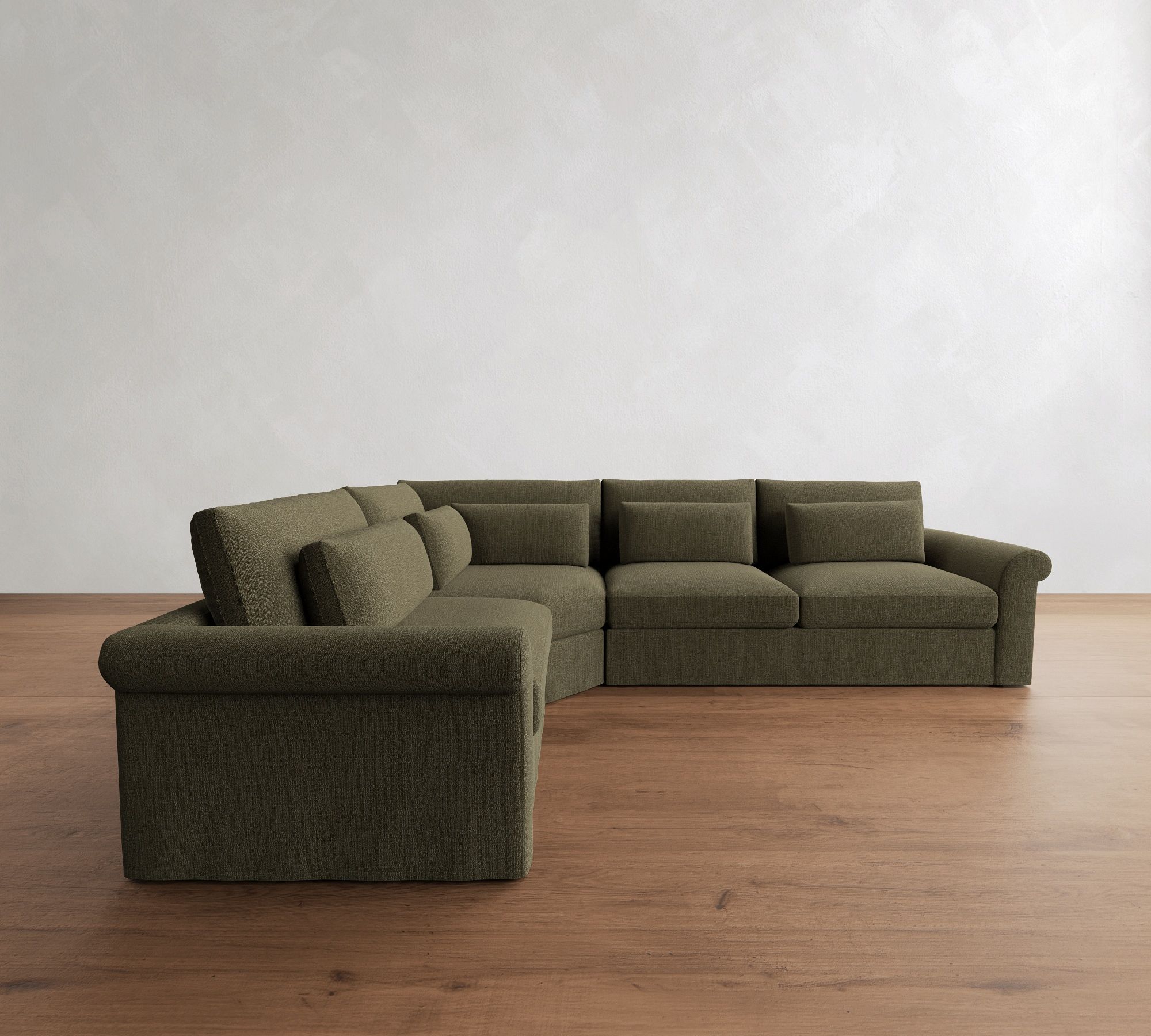 Westwood Roll Arm Deep Seat Slipcovered 3-Piece Wedge Sectional (136")