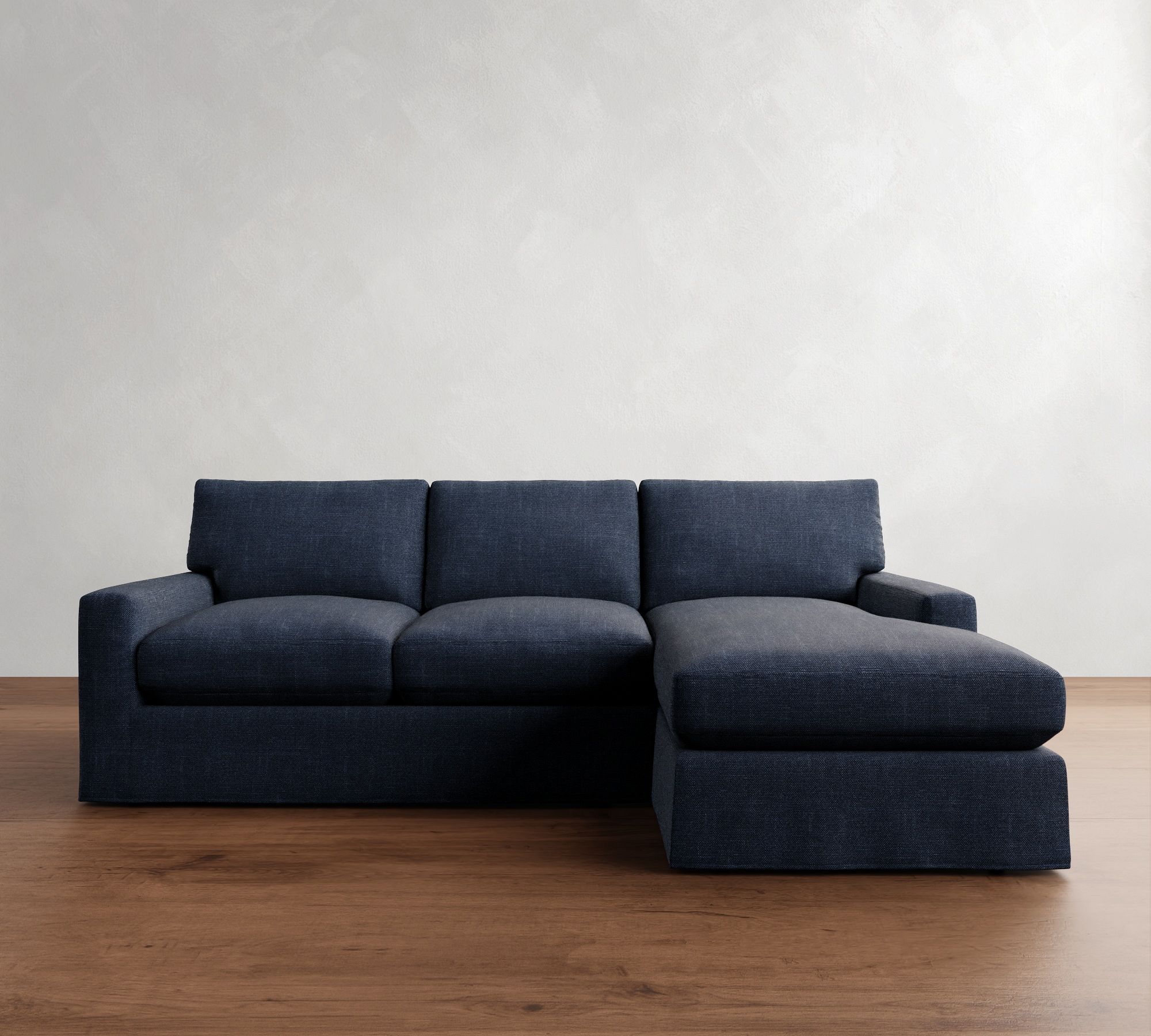 PB Comfort Modern Square Arm Slipcovered Chaise Sectional (100"-126")