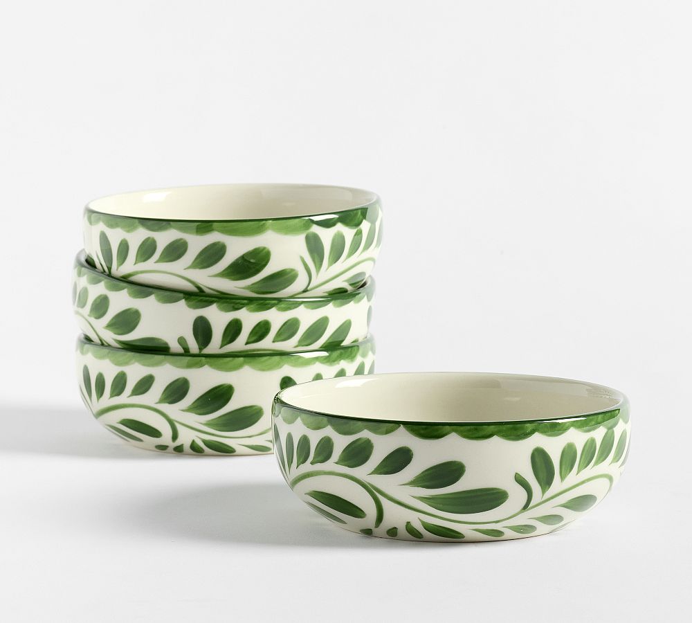 Puebla Porcelain Soup Bowls - Set of 4 | Green/White