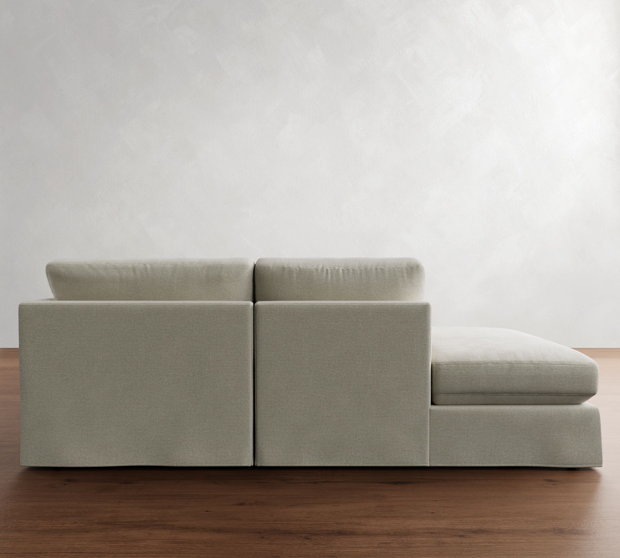 PB Comfort Modern Roll Arm Slipcovered 3-Piece Bumper Sectional (108")