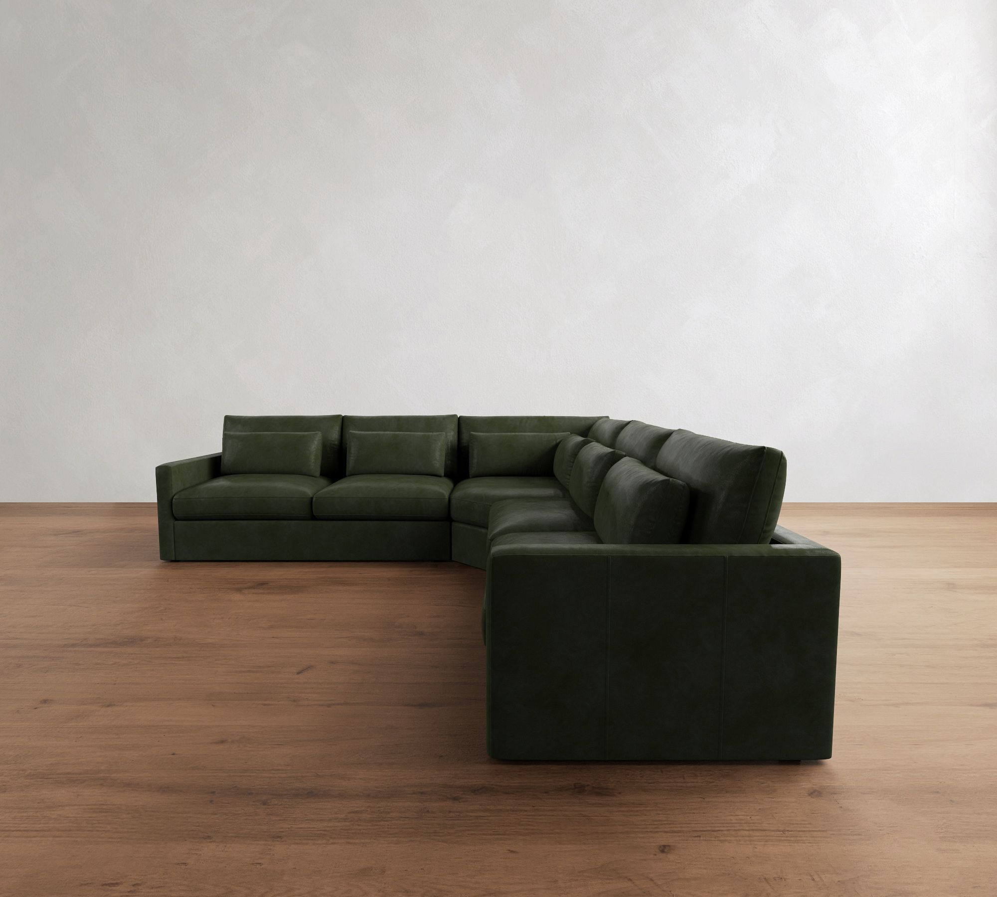 Westwood Slim Arm Deep Seat Leather 3-Piece L-Shaped Wedge Sectional (130")