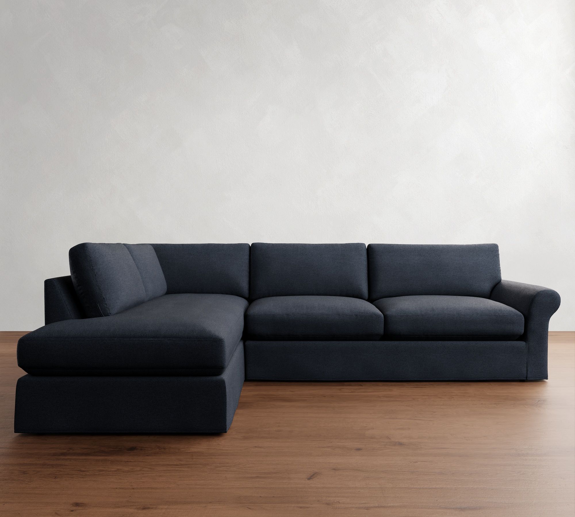 PB Comfort Modern Roll Arm Slipcovered Return Bumper Sectional (124") - thumbnail 10