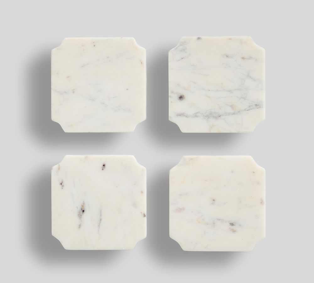 Marquee Marble Coasters - Set of 4 - Set of 4 - White