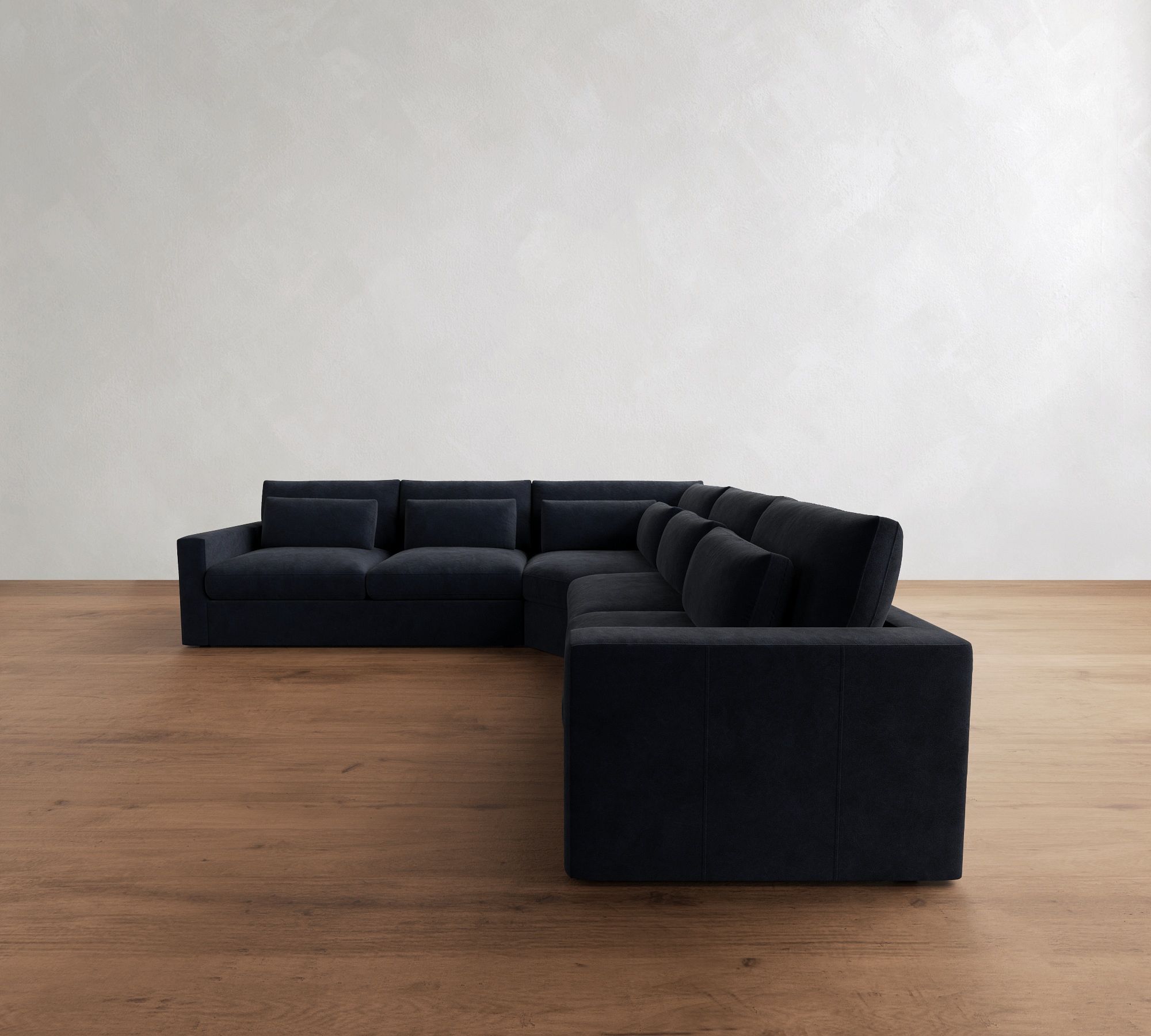 Westwood Square Arm Deep Seat Leather 3-Piece L-Shaped Wedge Sectional (133")
