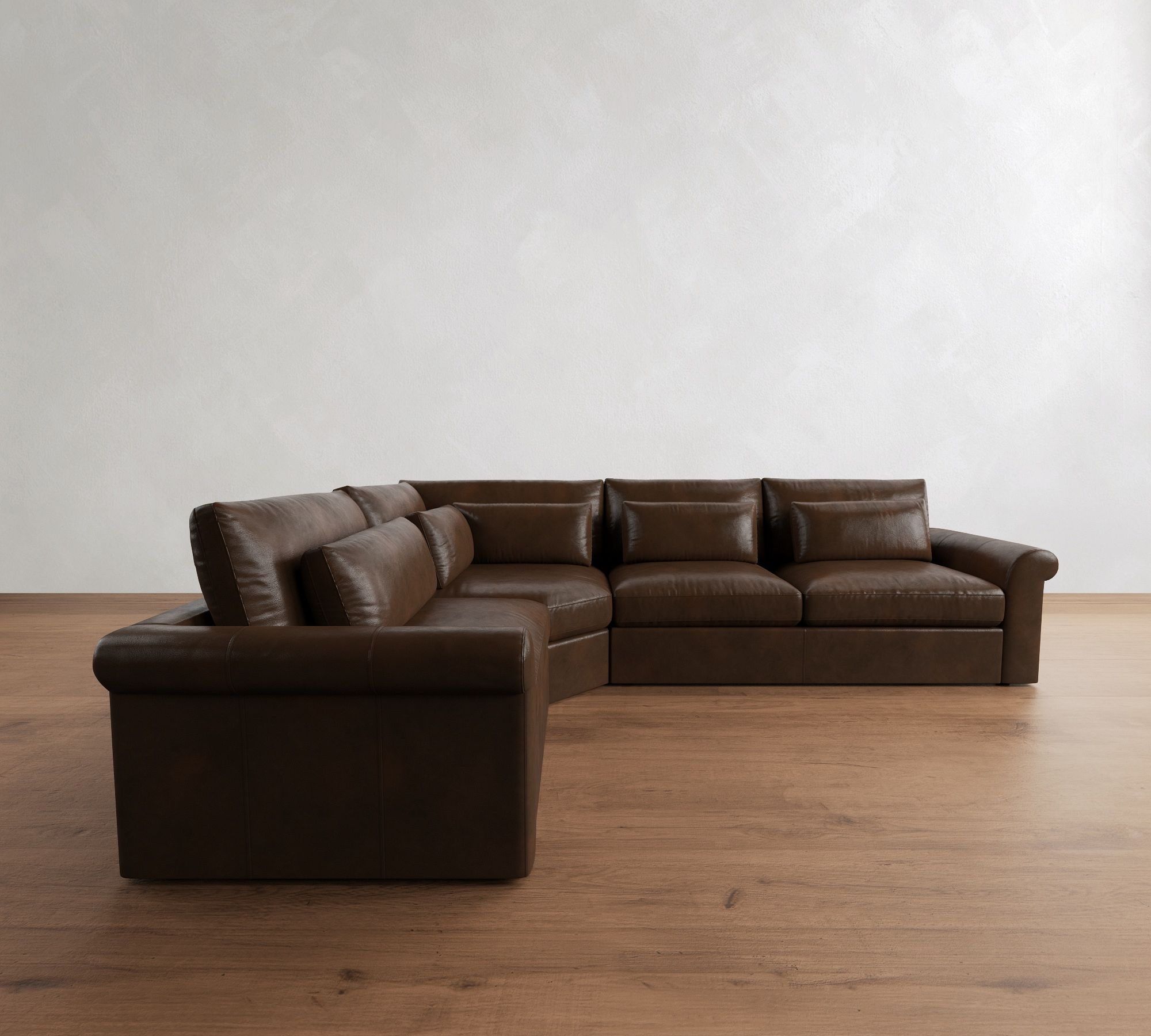 Westwood Roll Arm Deep Seat Leather 3-Piece Wedge Sectional (136") - thumbnail 2