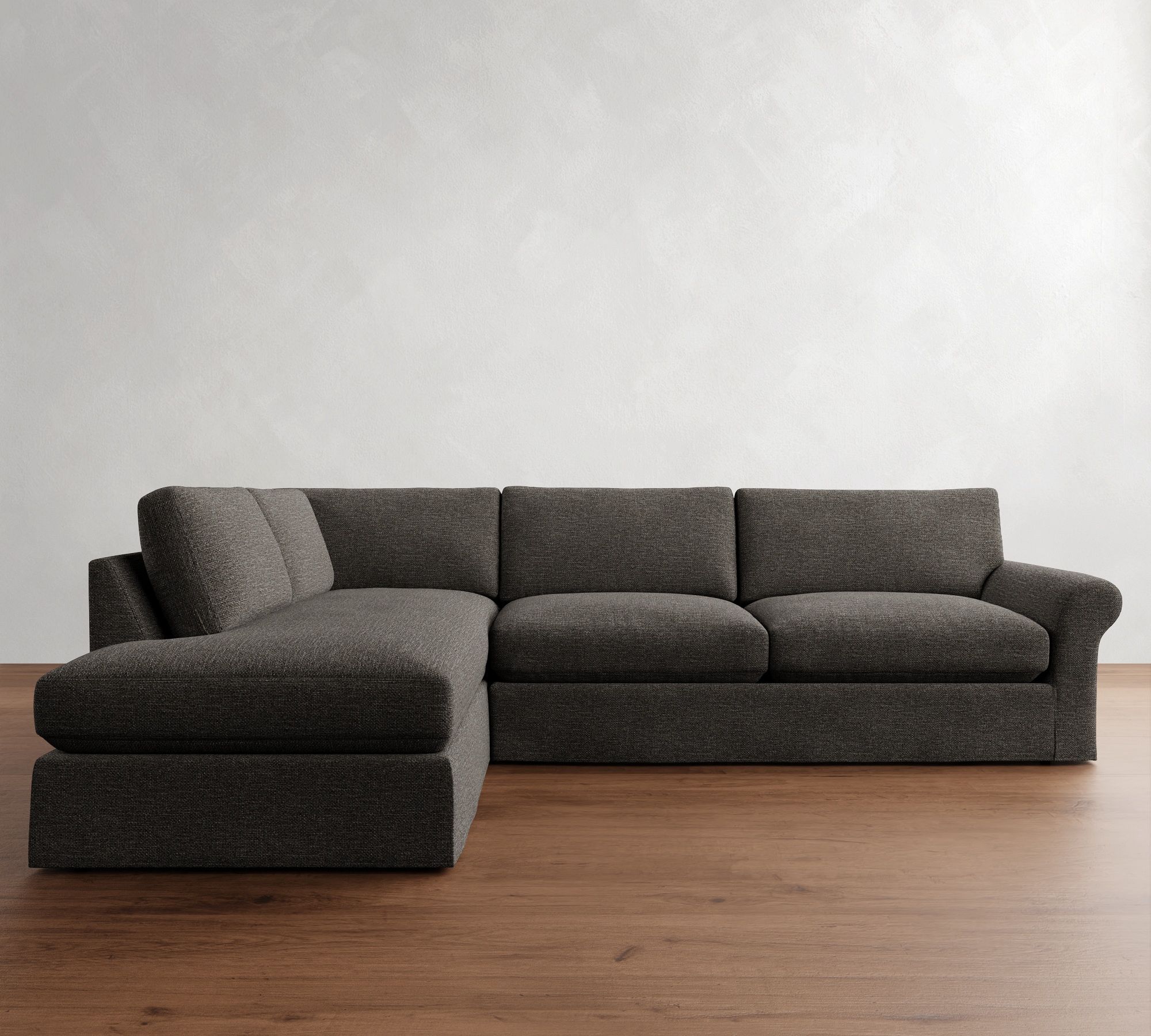PB Comfort Modern Roll Arm Slipcovered Return Bumper Sectional (124") - thumbnail 4
