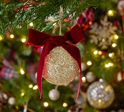 Gold Glitter Ball Ornament With Bow