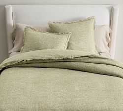 Open Box: Belgian Flax Linen Double Flange Duvet,  King/Cal. King - Aloe
