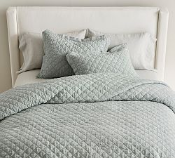 Open Box: Belgian Flax Linen Diamond Quilt, Full/Queen - Mineral Blue