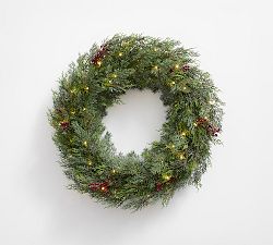Open Box: Faux Lit Cedar With Berries Wreath (28")
