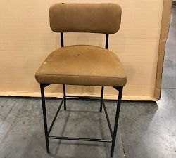 Open Box: Maison Leather Counter Height Stool, 25" - Nubuck Caramel, Antique Bronze Leg