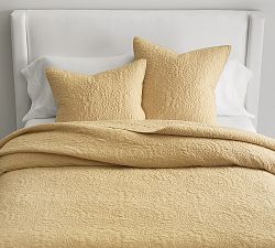 Open Box: Belgian Flax Linen Floral Stitch Quilt, Full/Queen - Daffodil