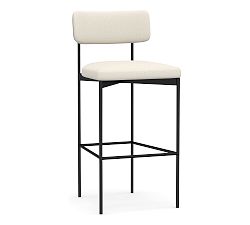 Open Box: Maison Upholstered Bar Stool (30") - Performance Heathered Tweed Ivory, Antique Bronze