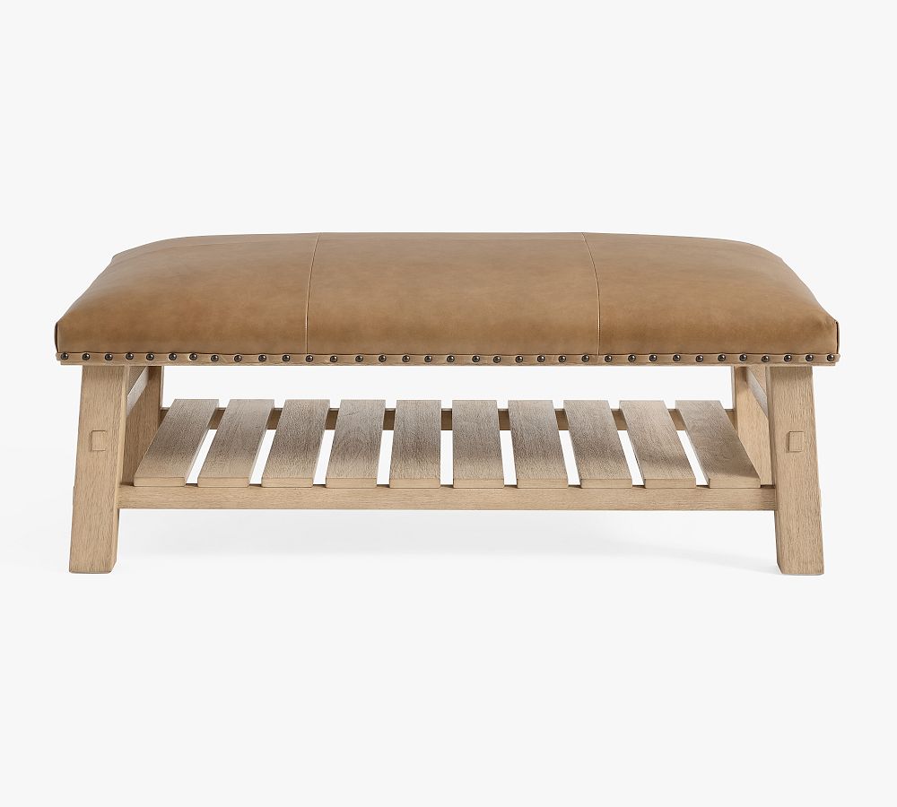 Caden Leather Rectangular Ottoman by Pottery Barn