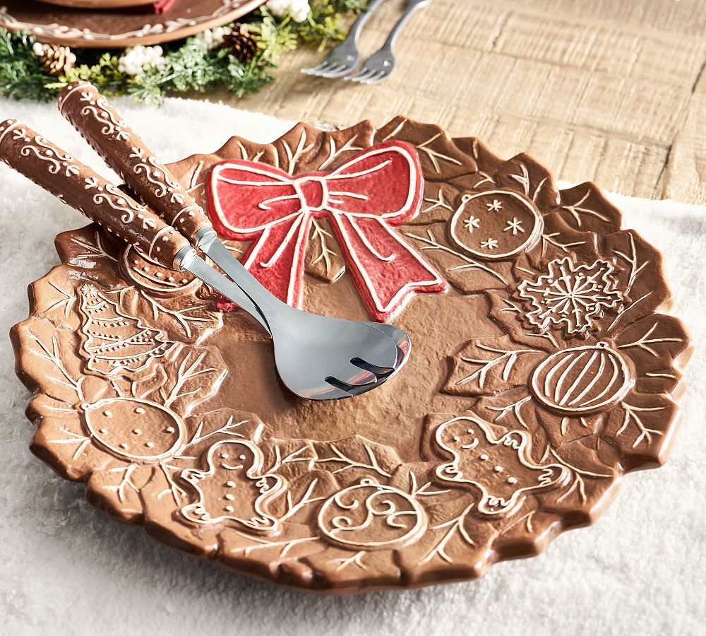 Gingerbread Wreath Stoneware Serving Platter by Pottery Barn