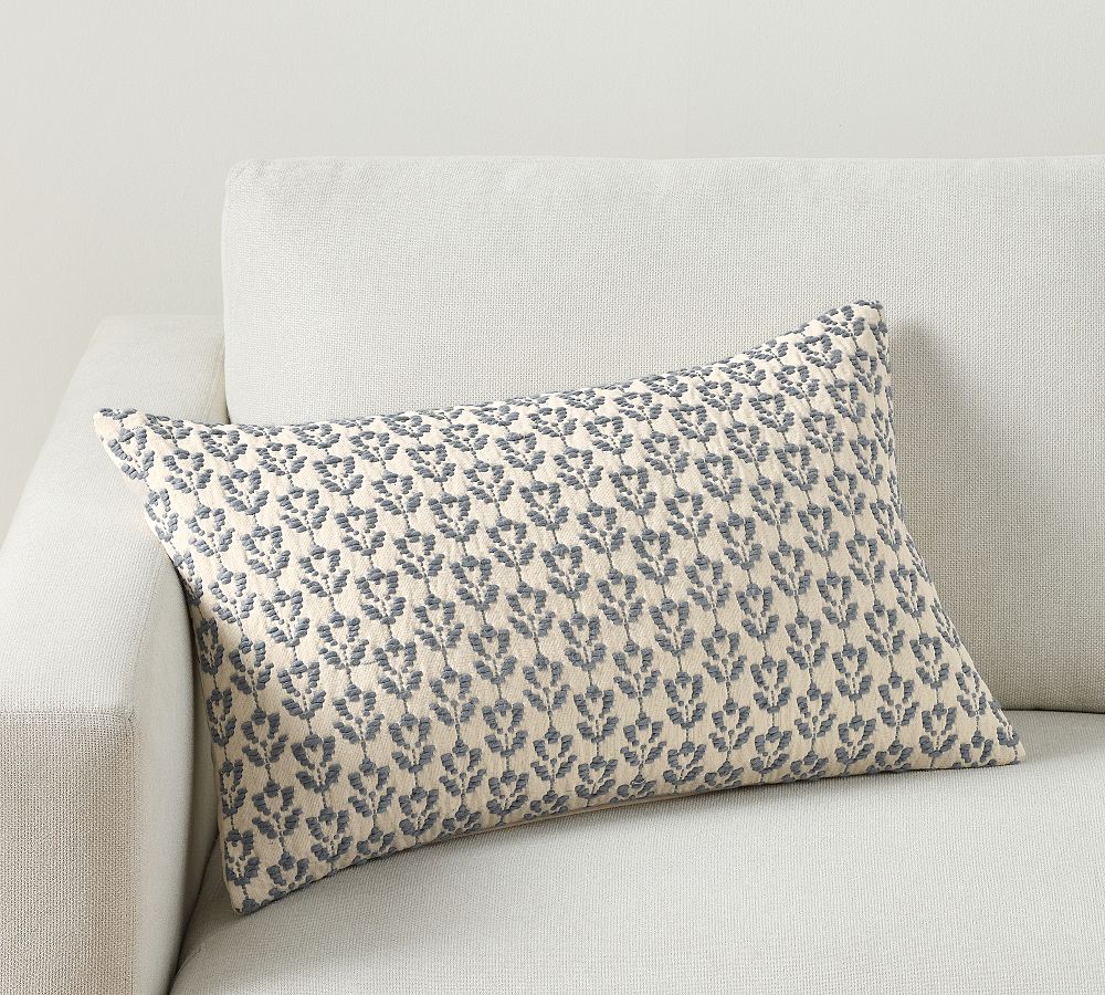 Redondo Jacquard Lumbar Pillow Cover - Ivory/Blue, 16" x 26"