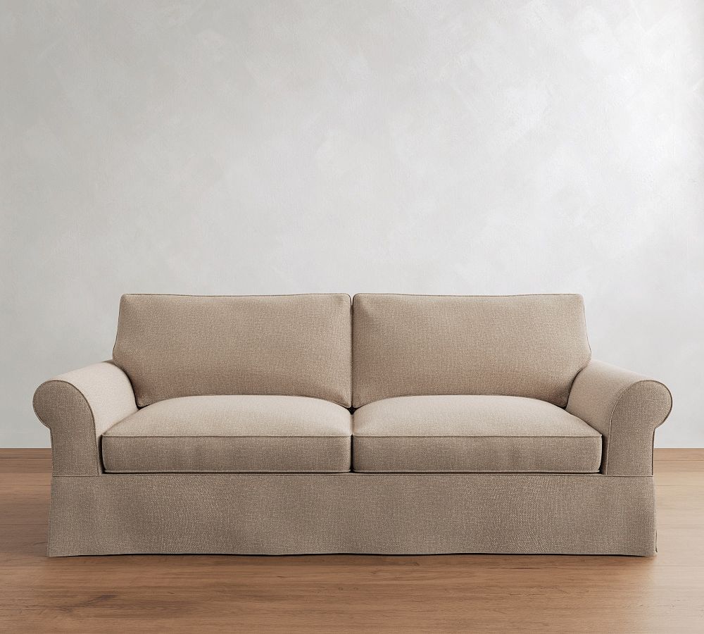PB Comfort Roll Arm Replacement Slipcovers - Box Edge, Performance Brushed Basketweave Sand