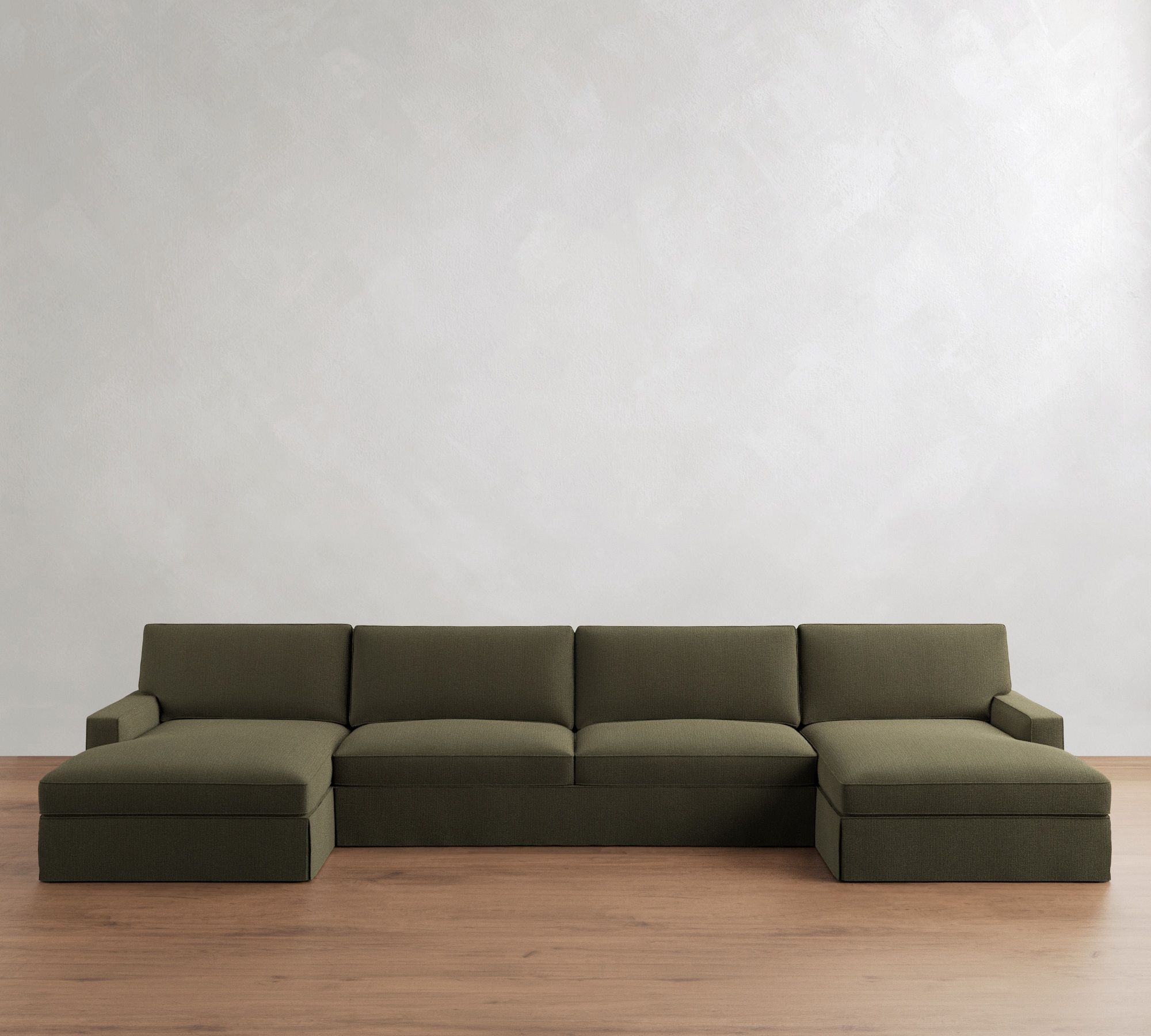 PB Comfort Square Arm Slipcovered Double Chaise Sectional (131"&ndash;165")