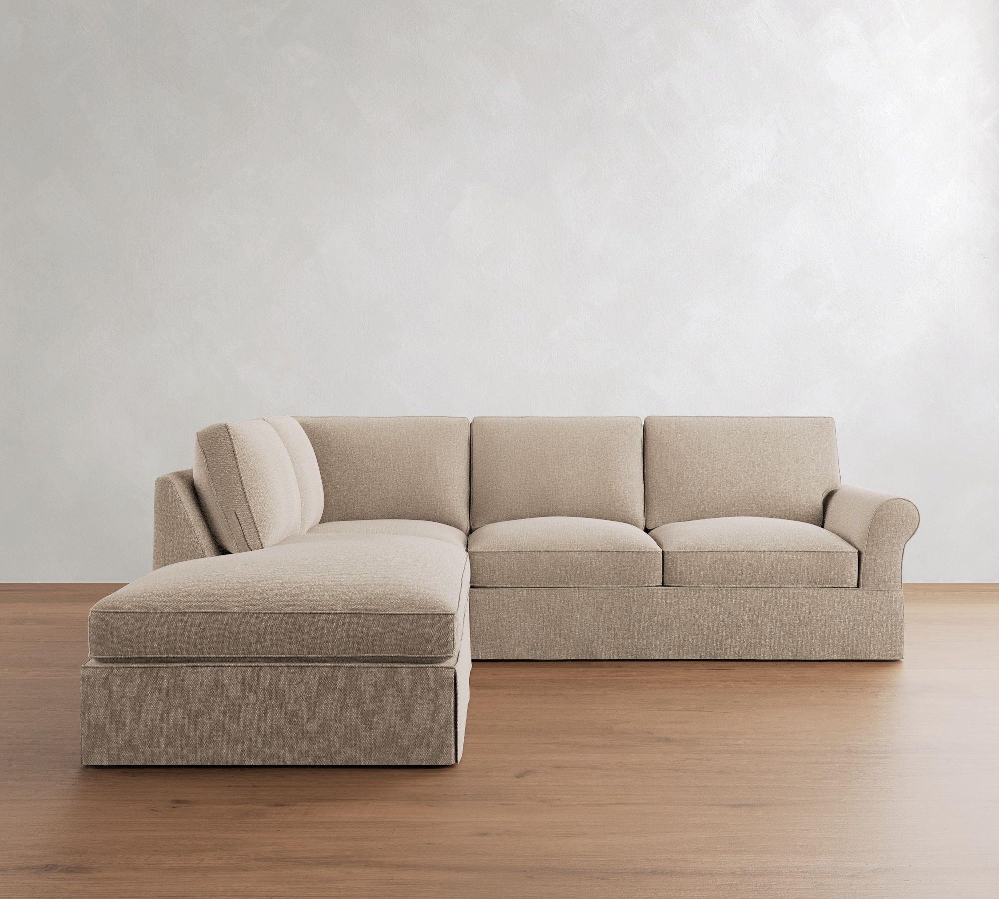 PB Comfort Roll Arm Slipcovered 3-Piece Bumper Sectional (108")