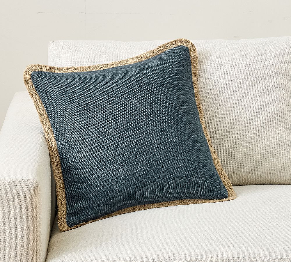 Everyday Linen With Fringe Pillow Cover - Midnight, 20"