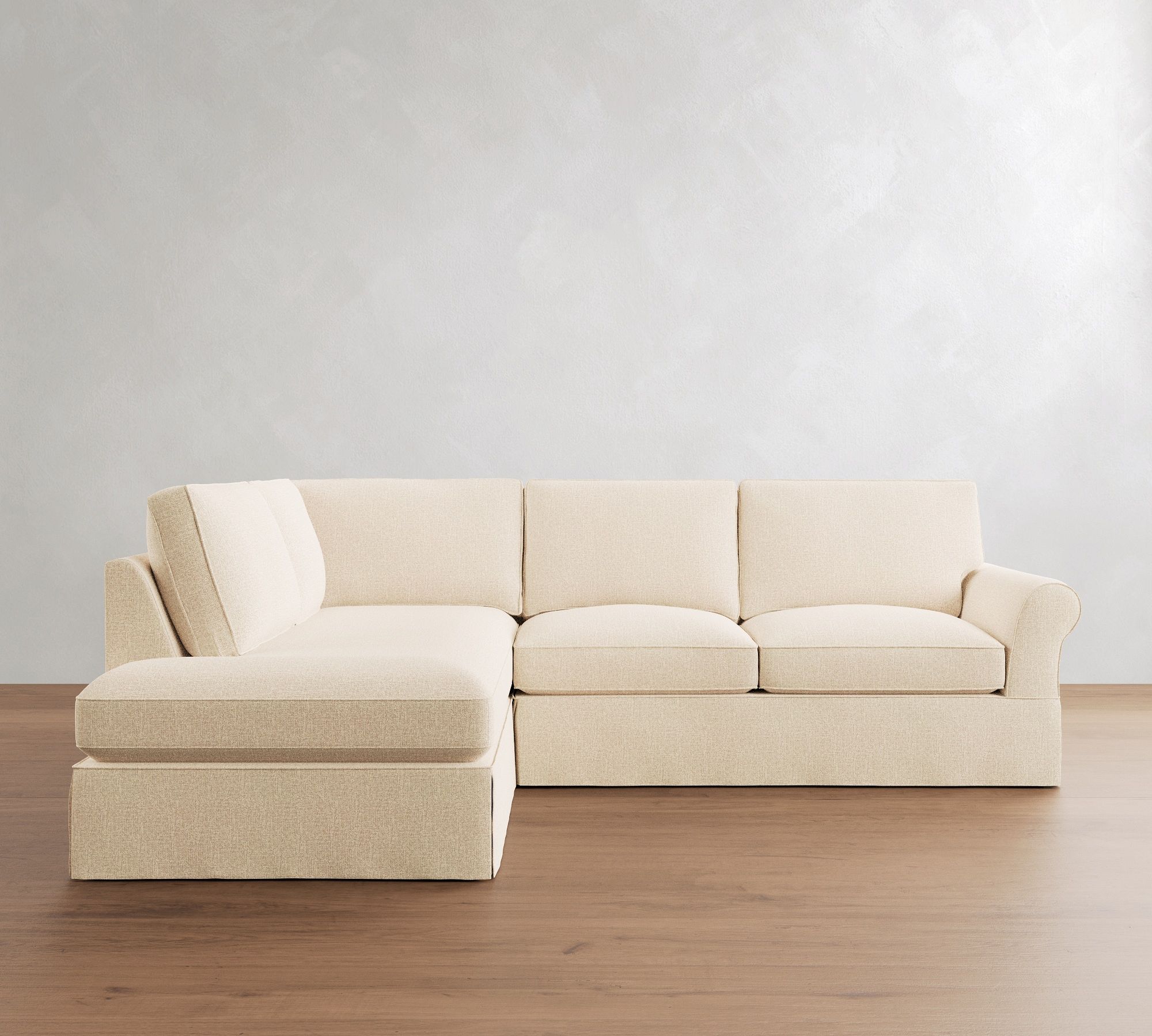 PB Comfort Roll Arm Slipcovered Return Bumper Sectional (124")