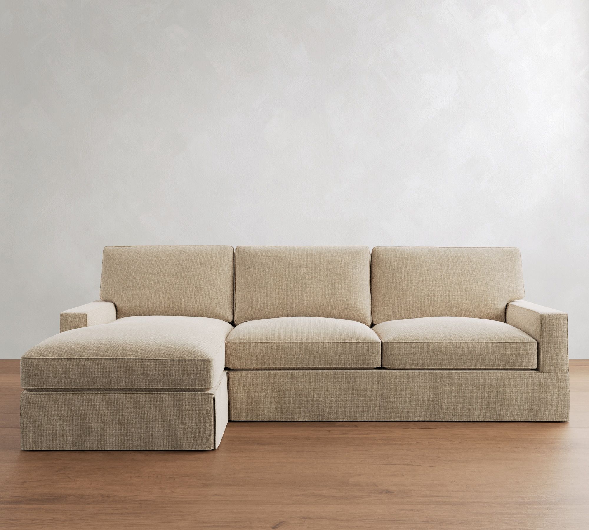 PB Comfort Square Arm Slipcovered Chaise Sleeper Sectional (108")