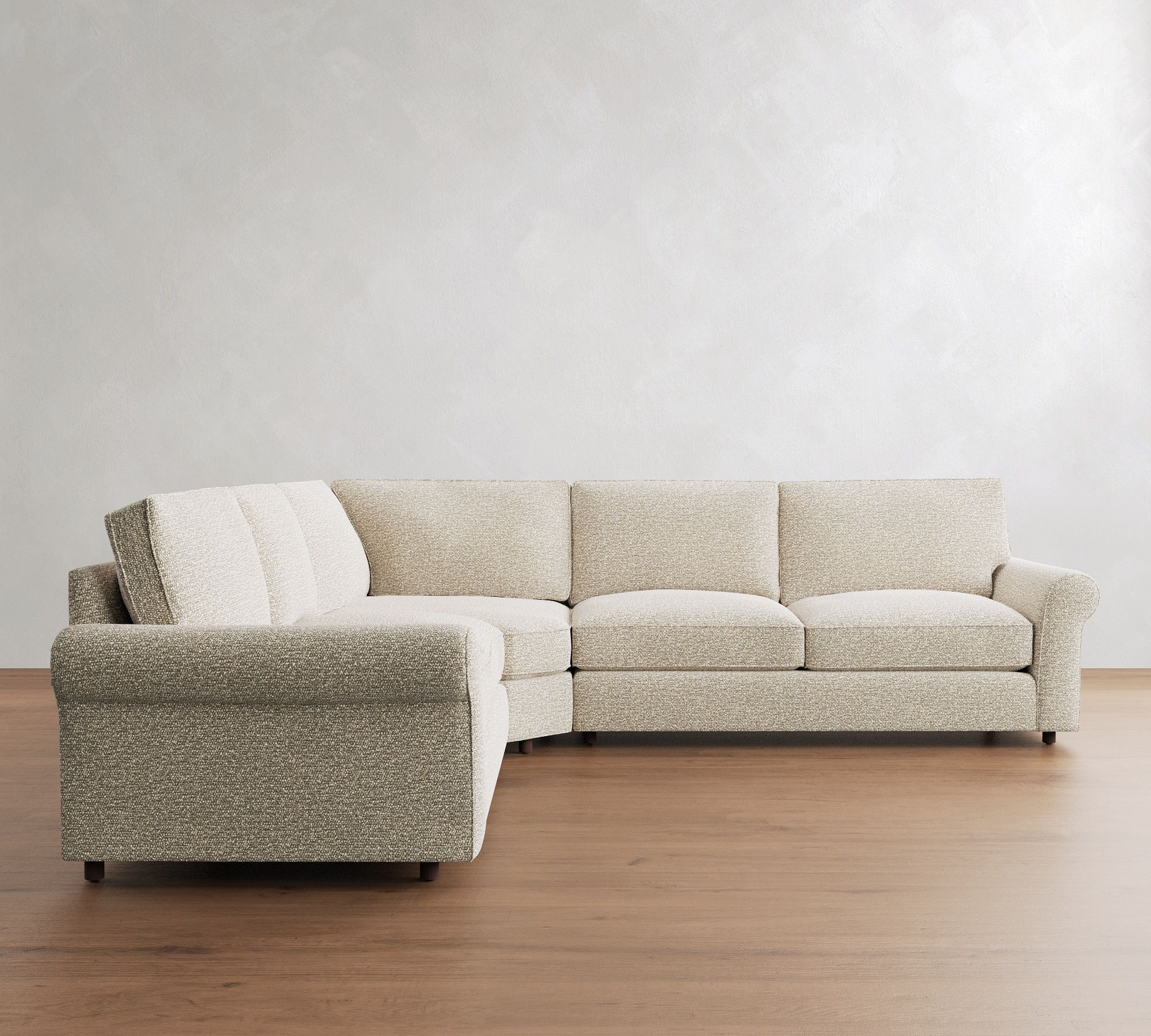 PB Comfort Roll Arm 3-Piece L-Shaped Wedge Sleeper Sectional (121")