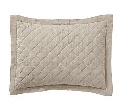 Open Box: Belgian Flax Linen Diamond Quilted Shams, Standard, Set of 2 - Warm Gray