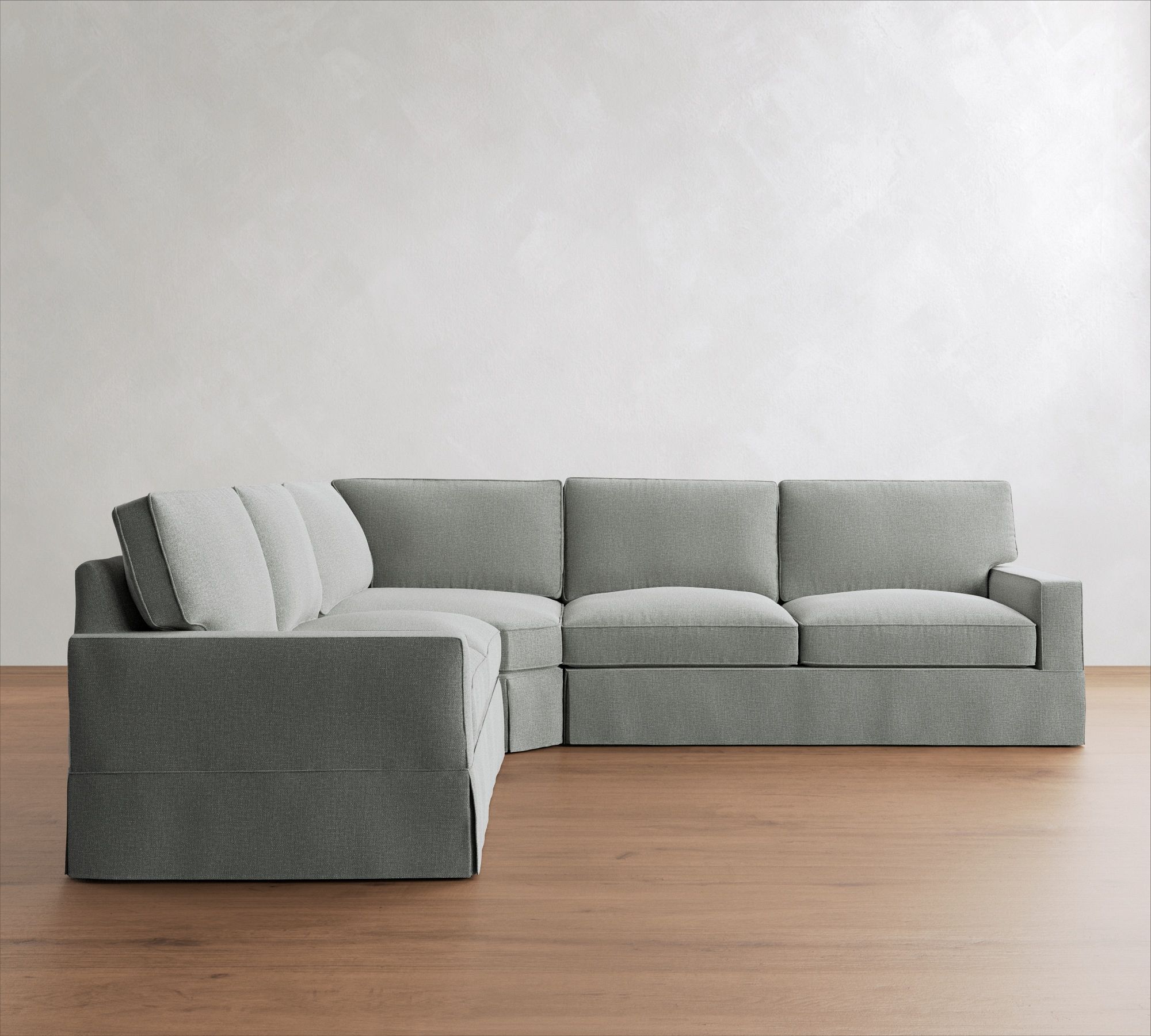 PB Comfort Square Arm Slipcovered 3-Piece L-Shaped Wedge Sleeper Sectional (119")