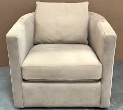 Open Box: Ayden Barrel Leather Swivel Armchair (32") - Nubuck Wheat