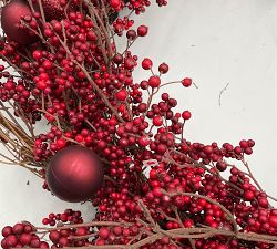 Open Box: Faux Wild Twig and Berry Trailing Wreath with Ornaments - Red