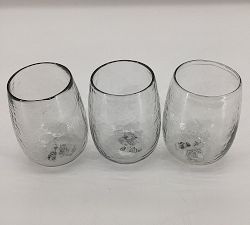 Open Box: Hammered Handcrafted Stemless Wine Glasses, Set of 3 - Clear