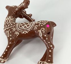 Open Box: Handcrafted Ceramic Gingerbread Reindeer &amp; Sleigh Set - Brown, White