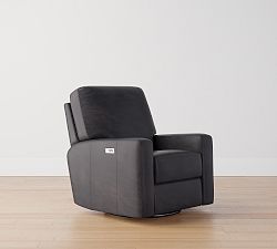 Open Box: PB Comfort Square Arm Leather Power Swivel Glider Recliner - Vintage Midnight