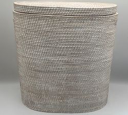 Open Box: Tava Handwoven Rattan Divided Hamper - White