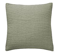 Open Box: Belgian Flax Linen Handcrafted Quilted Shams, Euro, Set of 3 - Loden