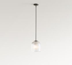 Open Box: Cooper Ribbed Glass Pendant, Small 10" Diam. - Bronze