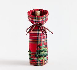 Open Box: Elliot Plaid Embroidered Tree Wine Bag - Red