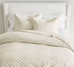 Open Box: Belgian Flax Linen Diamond Quilt, Full/Queen - Classic Ivory