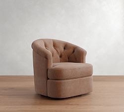 Open Box: Sutton Upholstered Tufted Petite Swivel Armchair (32.5") - Rustic Chenille Rosewood